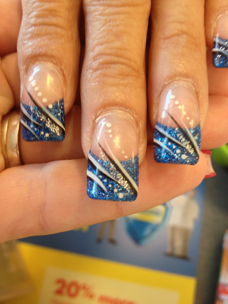 Blue Glitter French Tip Nail