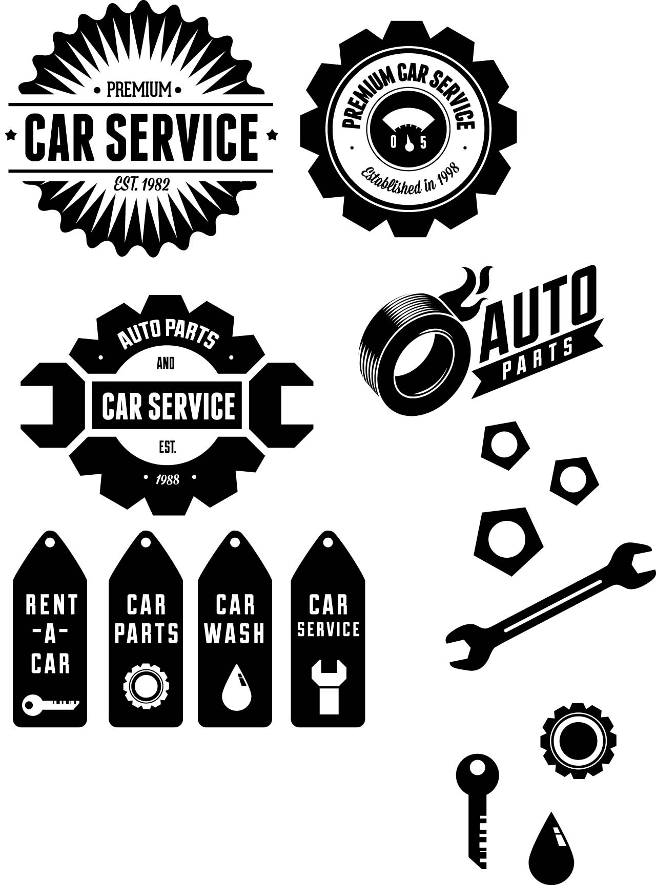 Car Retro Vintage Labels Set