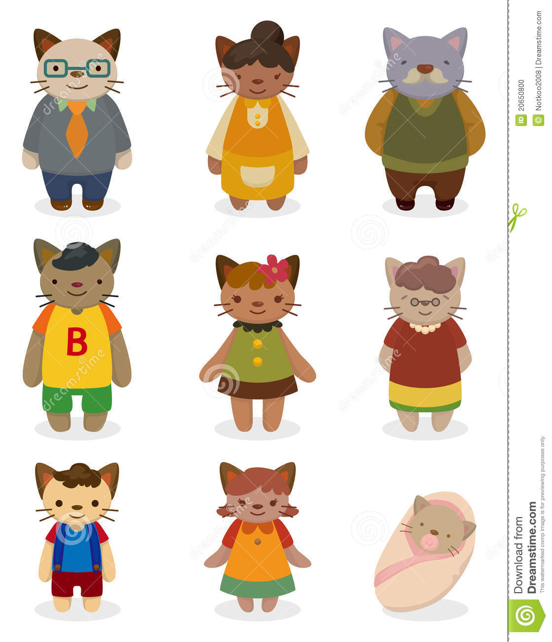 Cartoon Cat Family Set Icon