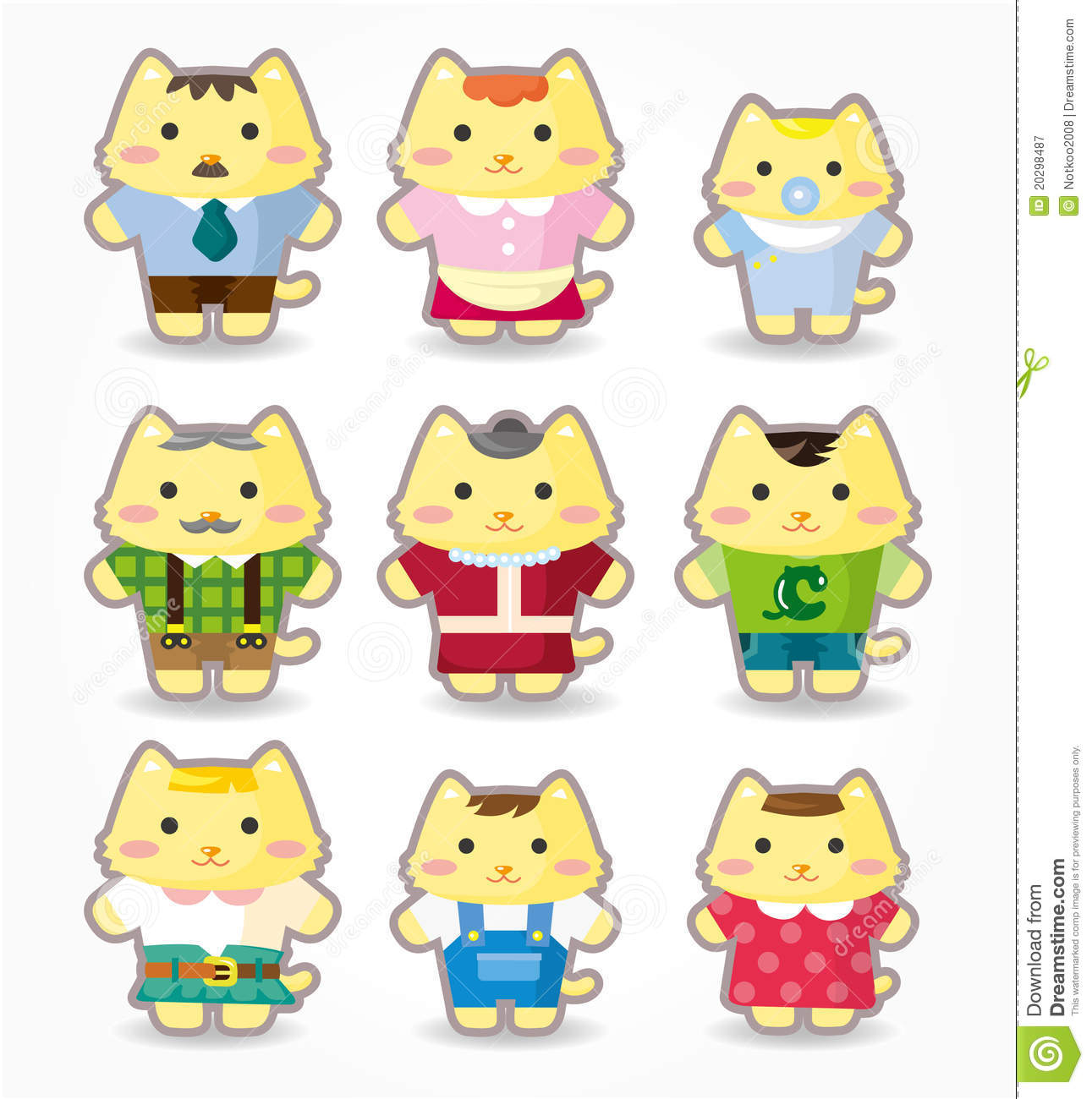 Cartoon Cat Family Set Icon