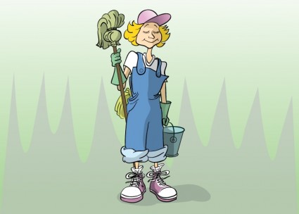 Cartoon Cleaning Lady Vector