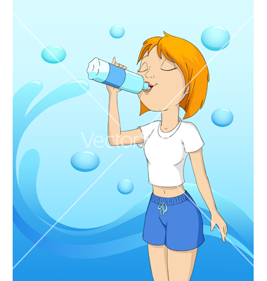 Cartoon Girl Drinking Water