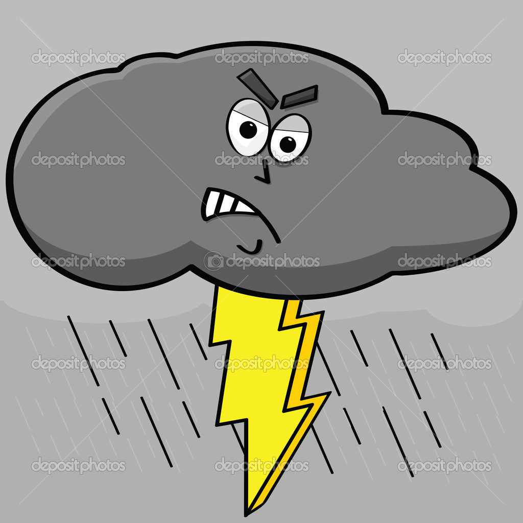Cartoon Storm Clouds with Lightning