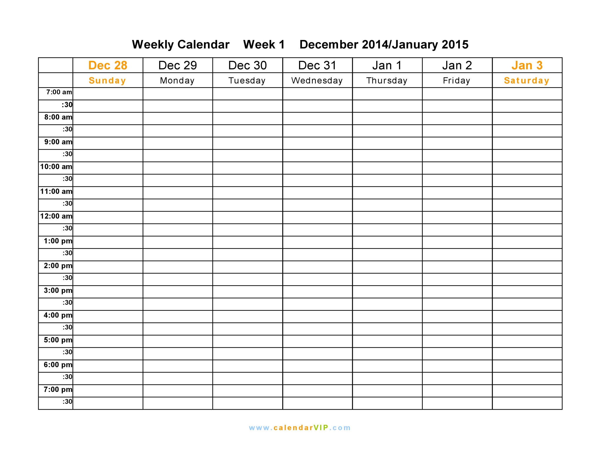 Free Printable Weekly Calendar Templates 2015