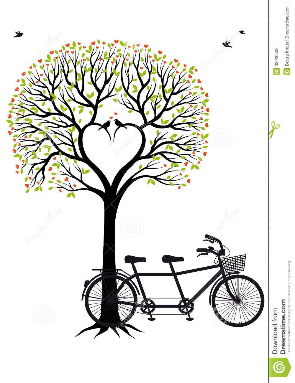 Heart Vector Image Tree with Birds