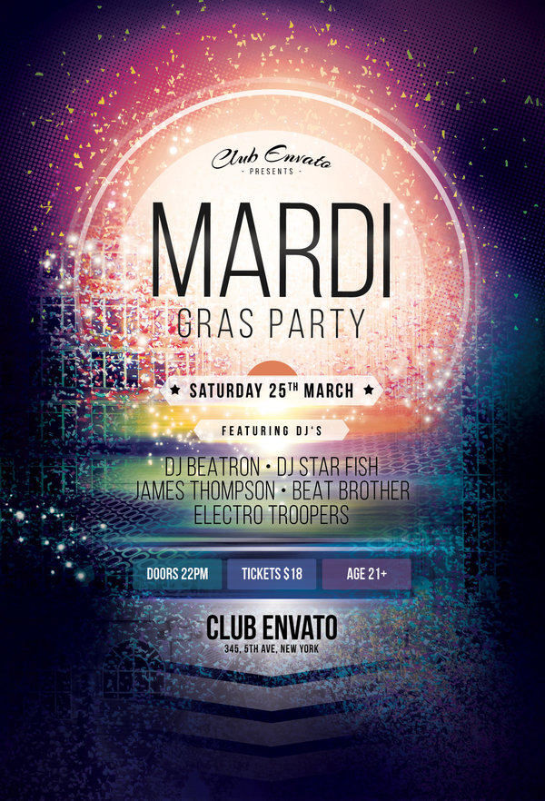 Mardi Gras Party Flyer Template