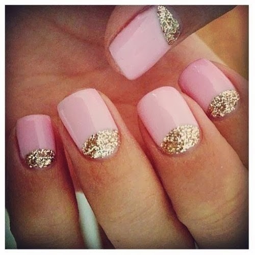 Pink Glitter Nails with Gold
