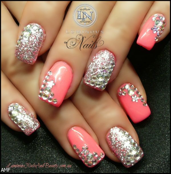 Pink Nail Designs with Rhinestones