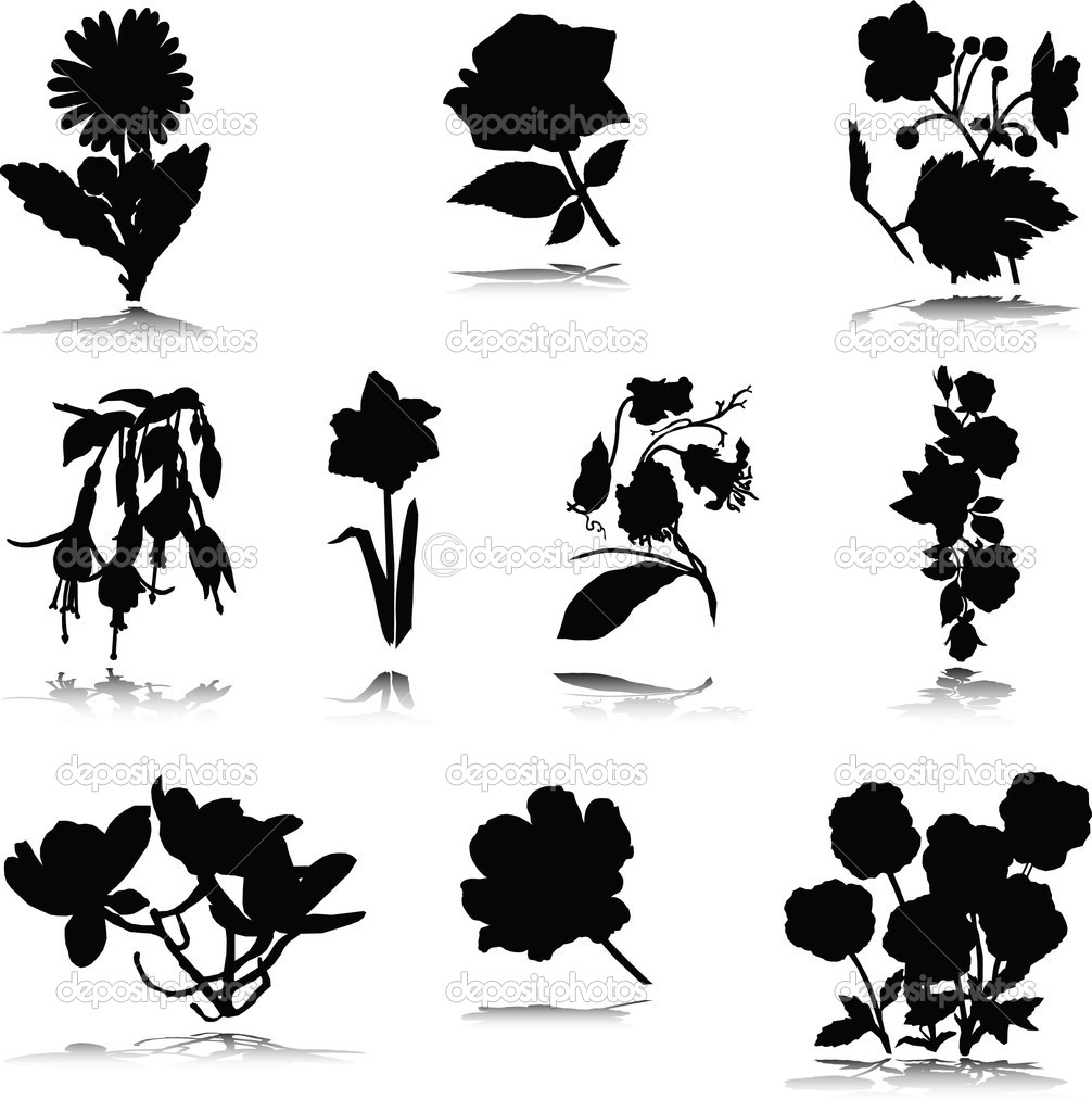 Silhouettes Free Vector Flowers