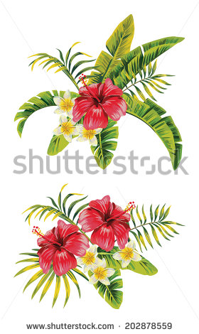 Tropical Flower Arrangements with Palm Leaves