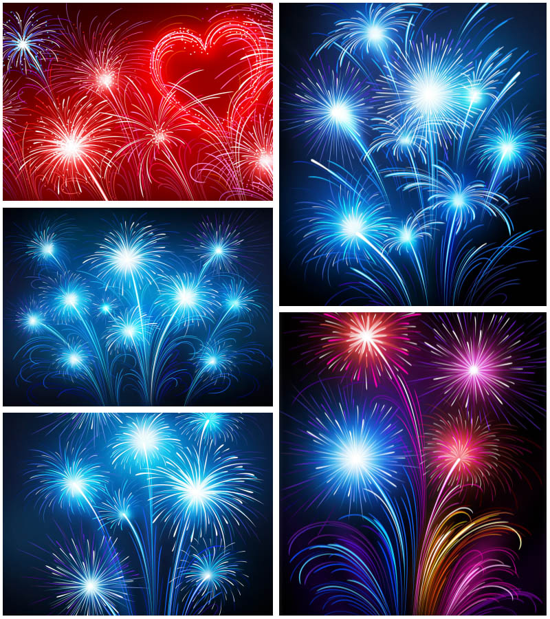 Vector Red White and Blue Fireworks