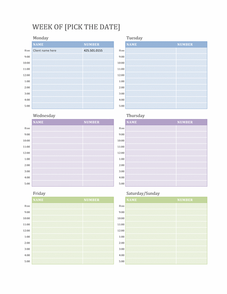 Weekly Calendar Template Word