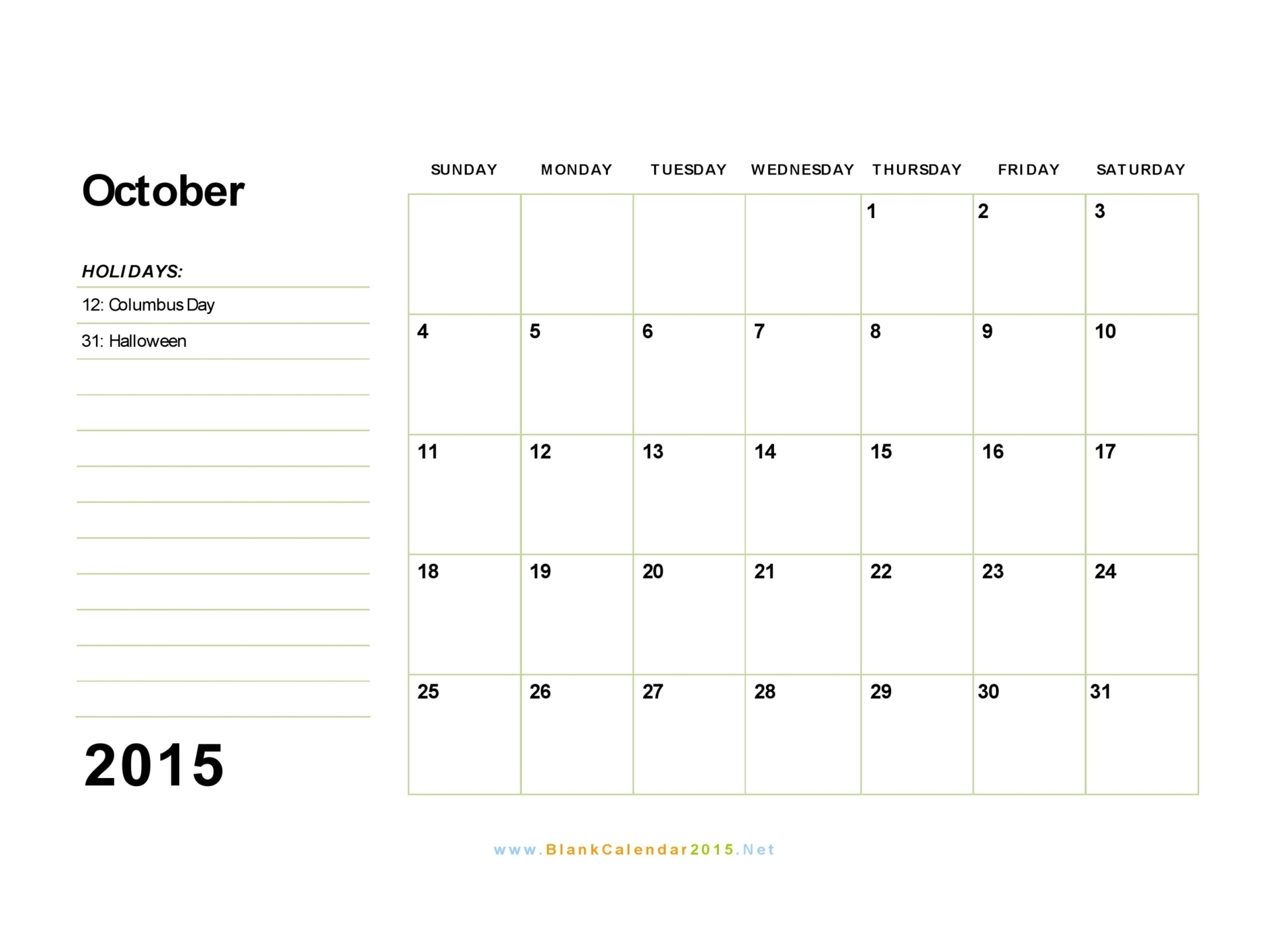 2015 Blank Calendar Template