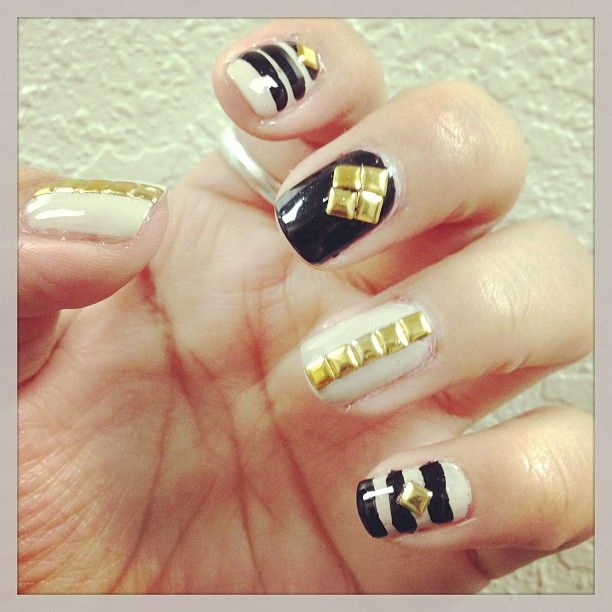 Cream and Black Nails Design