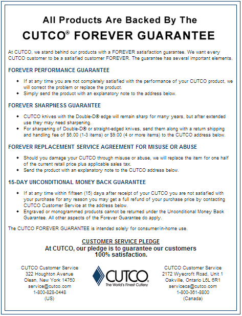 CUTCO Knives Warranty Forever