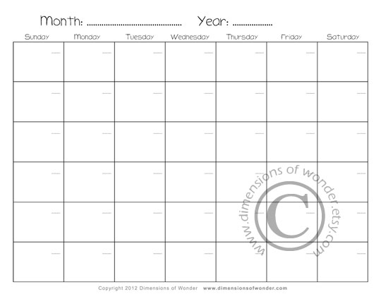 Free Printable Monthly Calendar