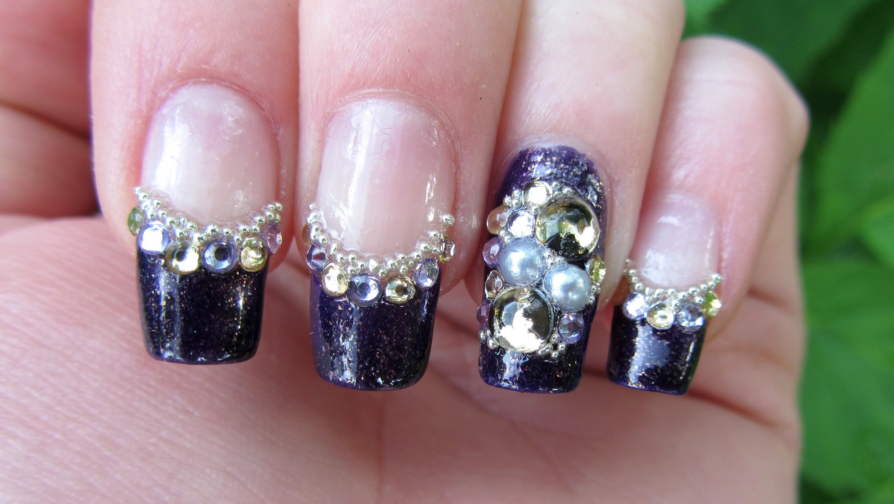 Gold Nail Designs with Rhinestones