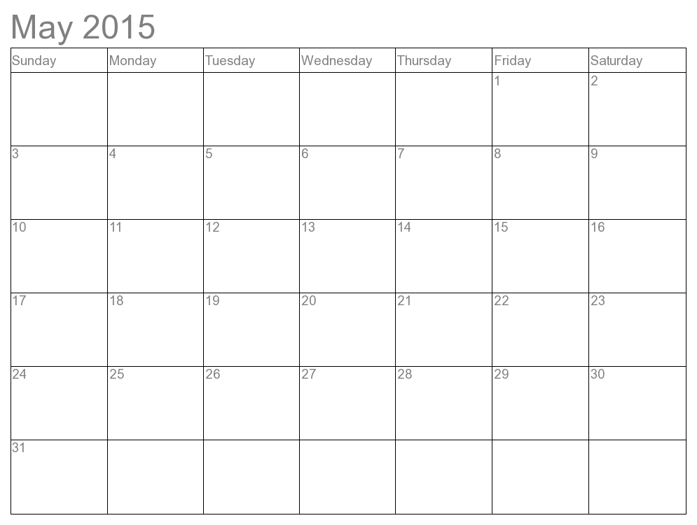 May 2015 Calendar Printable Template