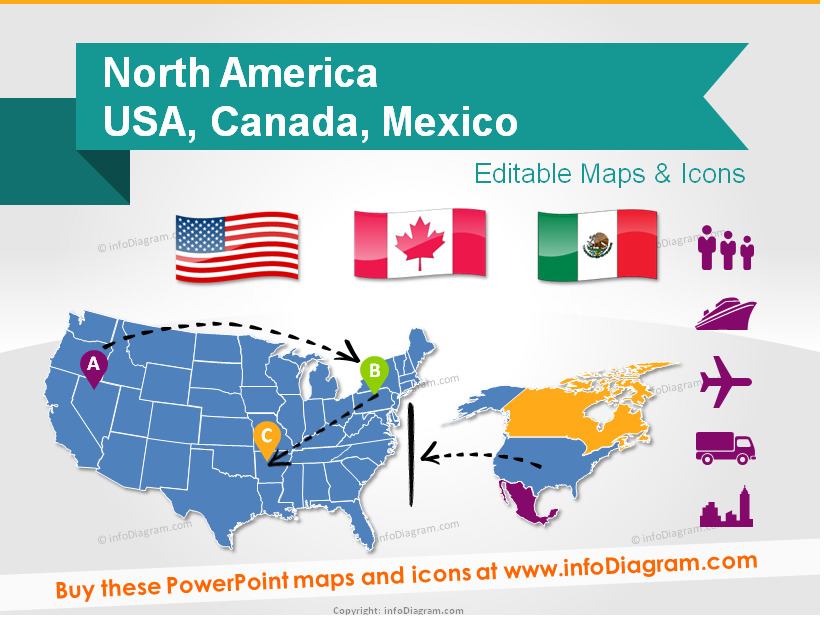 North America Canada Mexico and USA Map