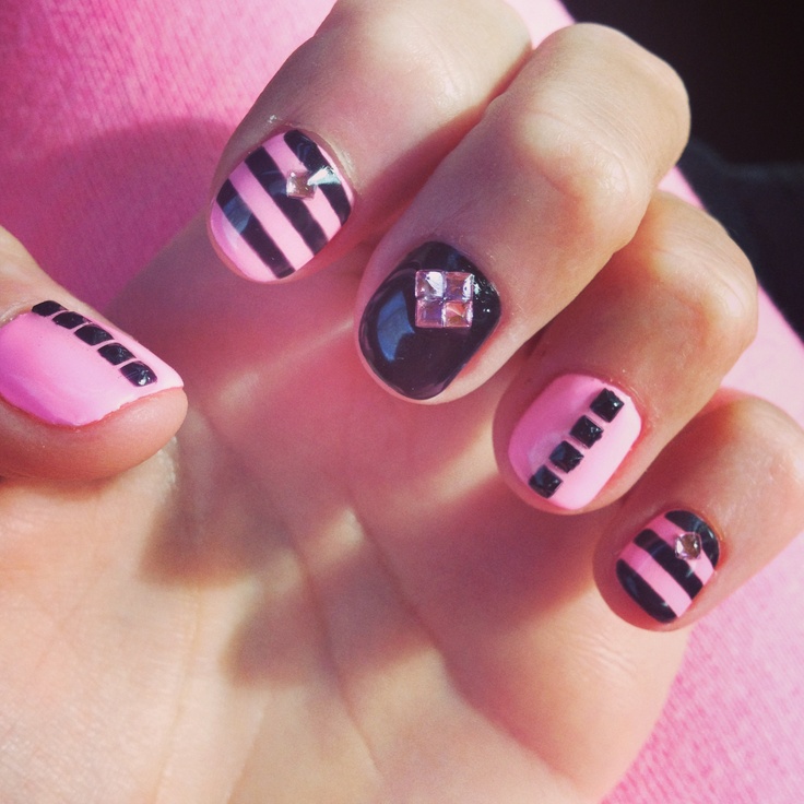 Pink and Black Nail Design