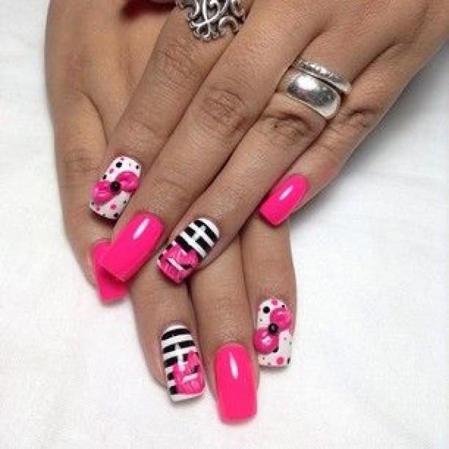 Pink Black and White Nail Design