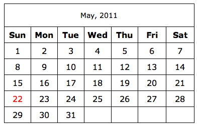 Simple Printable Calendar