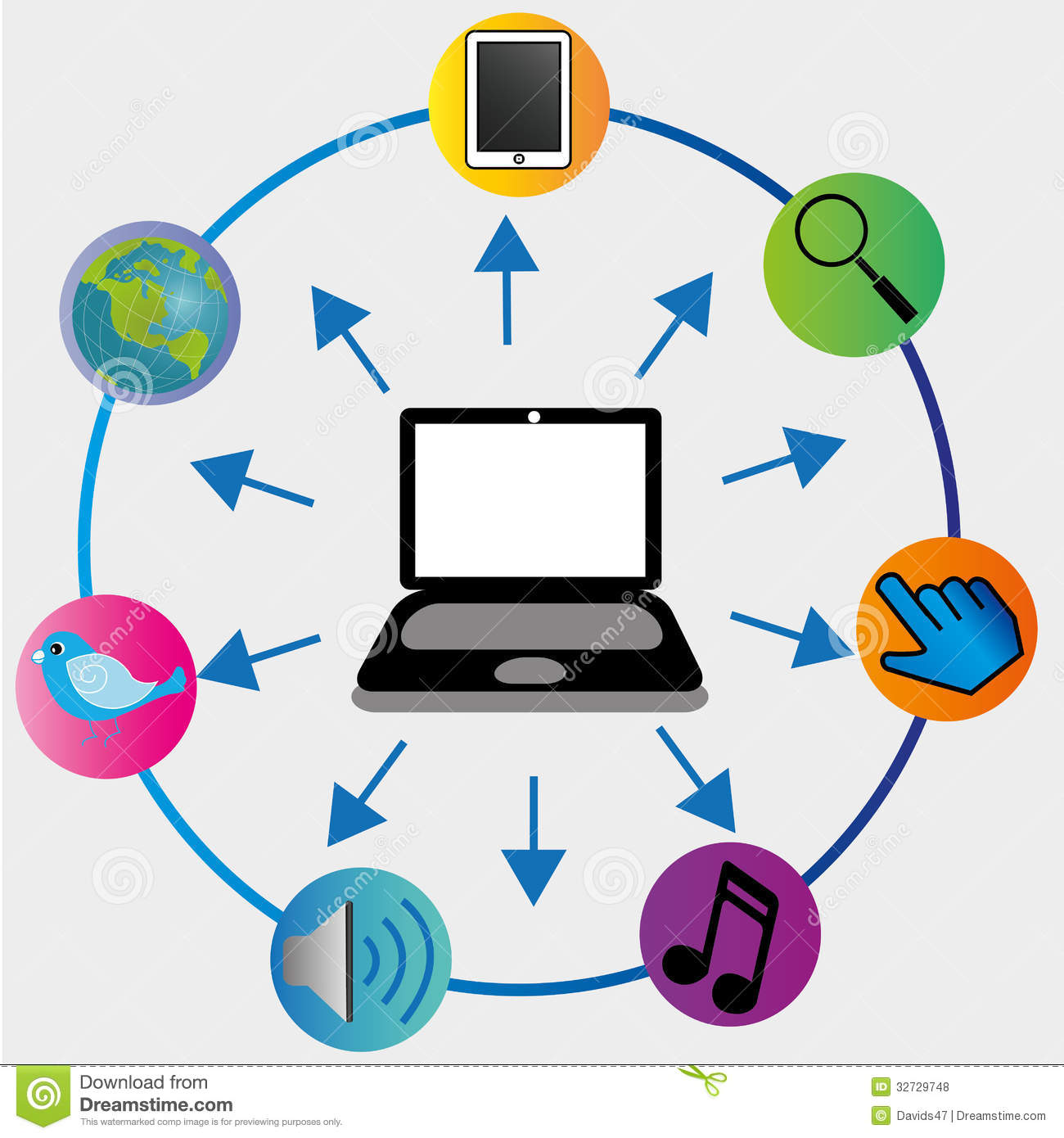 Social Media Icons with Computer