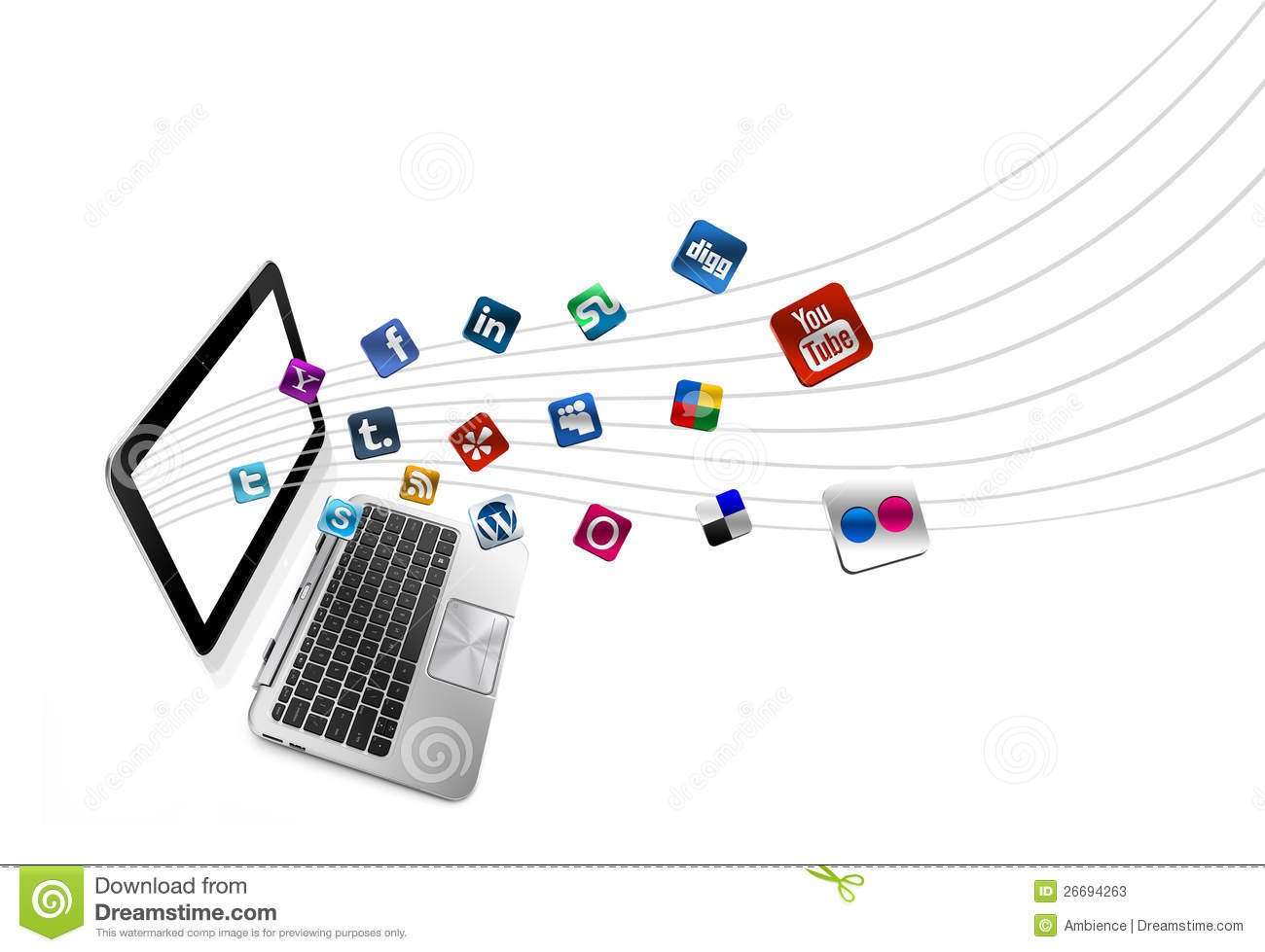 Social Media Icons with Computer