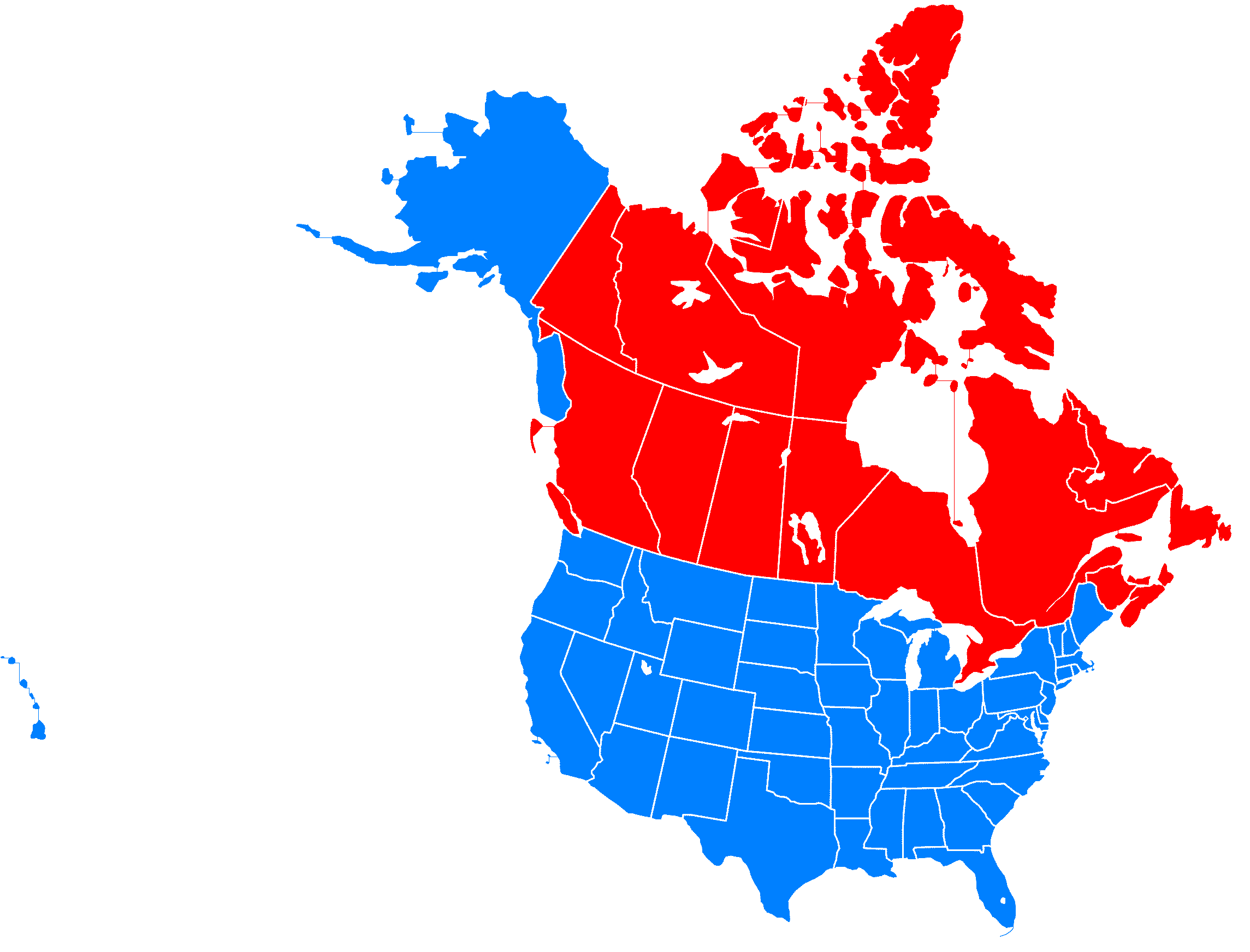 USA Map with States and Canada