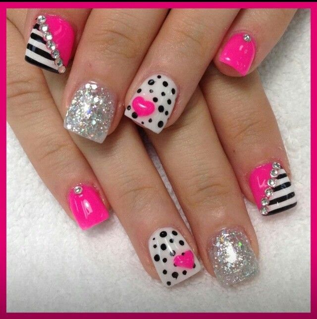 Valentine Nail Designs Pink and Black