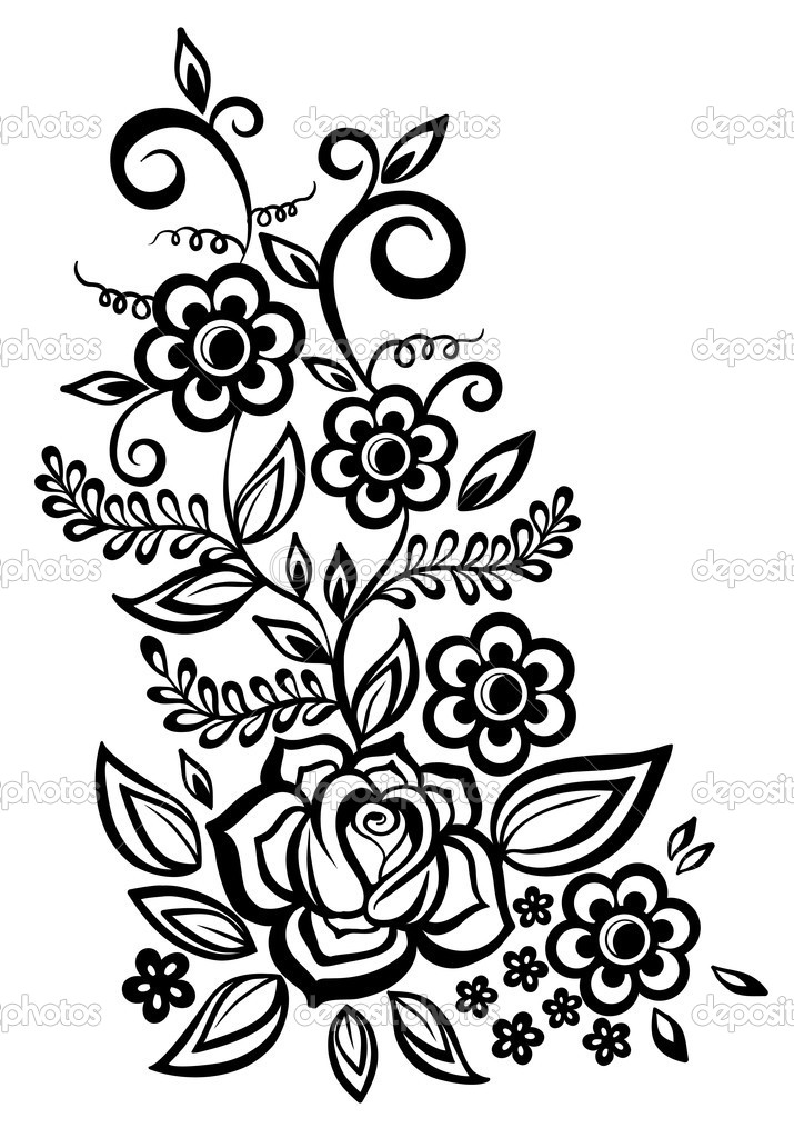 Black and White Flower Floral Design