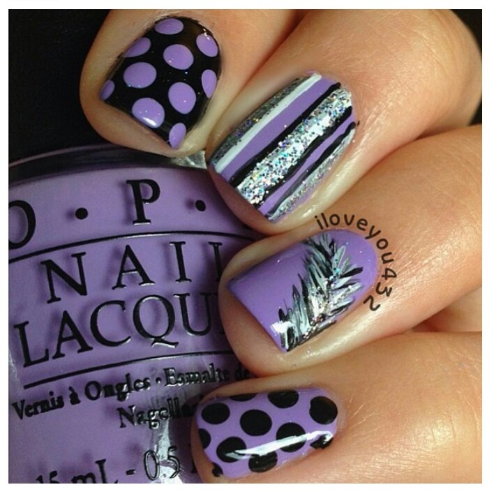 Black Purple and Silver Nail Designs