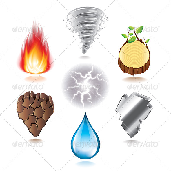 Elements Fire Water Earth Wood Metal Icon
