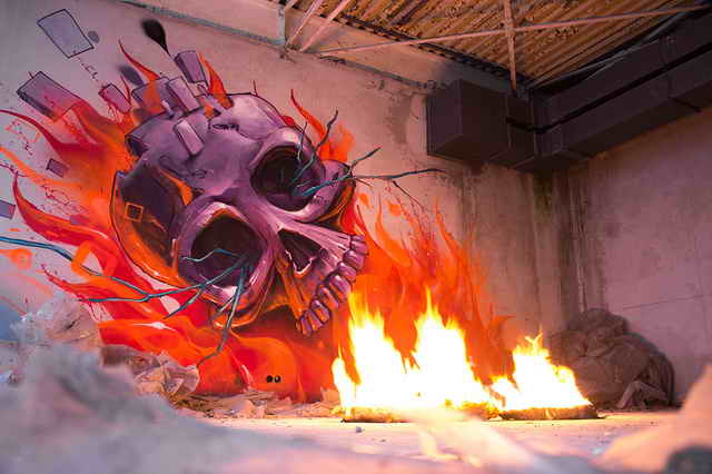 Fire Flames Skull Graffiti