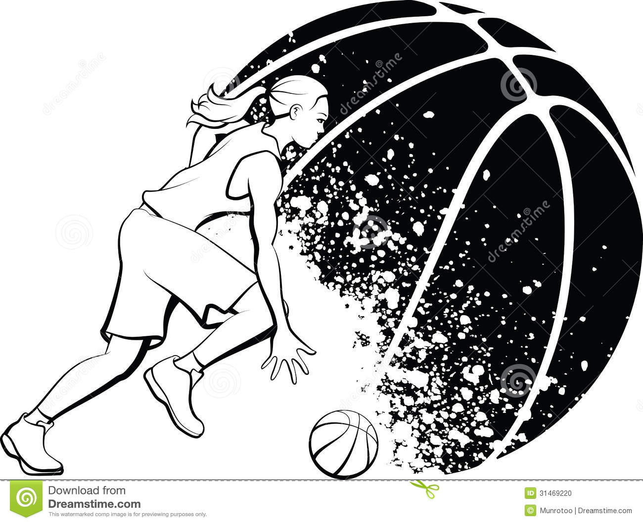 Girls Basketball Clip Art Black and White