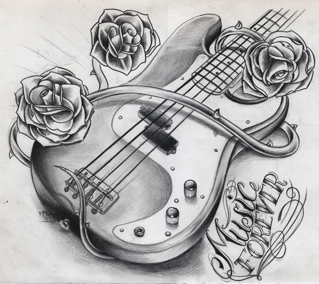 Guitar and Music Tattoo Drawing Designs