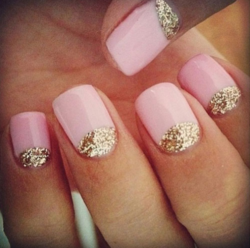 Pink Glitter Nails with Gold