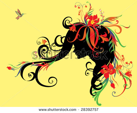 Vector Illustration of Girl with Beautiful Flowers in Hair