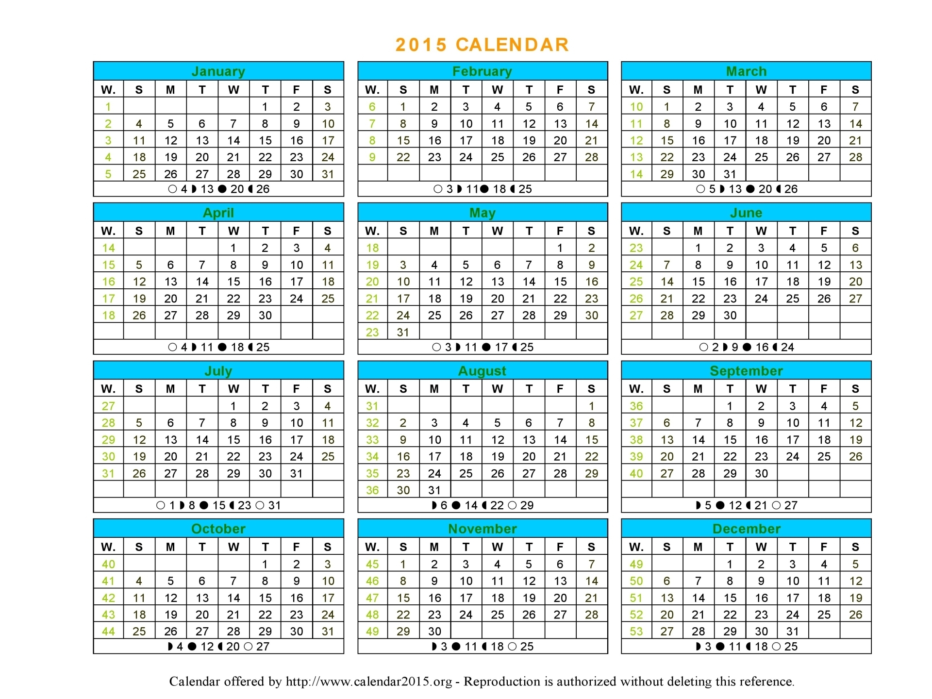 2015 Calendar Printable One Page Word