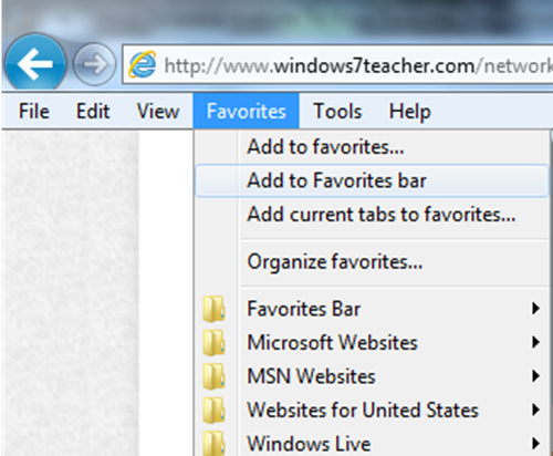 Add to Favorites Bar Windows 7