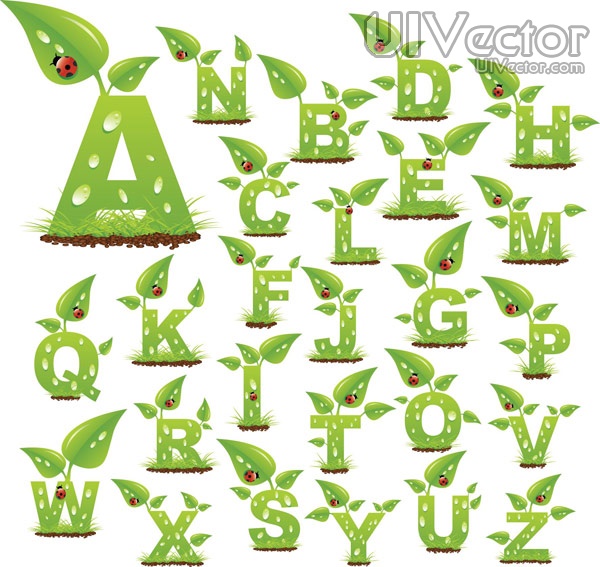 Alphabet Letters with Leaves