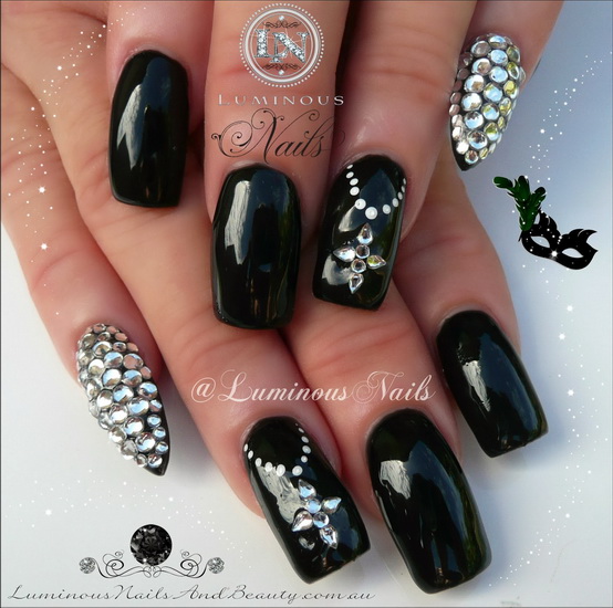 Black and Gold Nail Designs with Bling