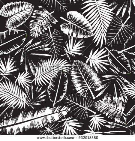 Black and White Jungle Leaf Pattern