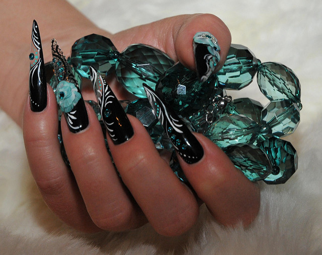 Black Turquoise Nail Art Design Black Turquoise Nail Art Design