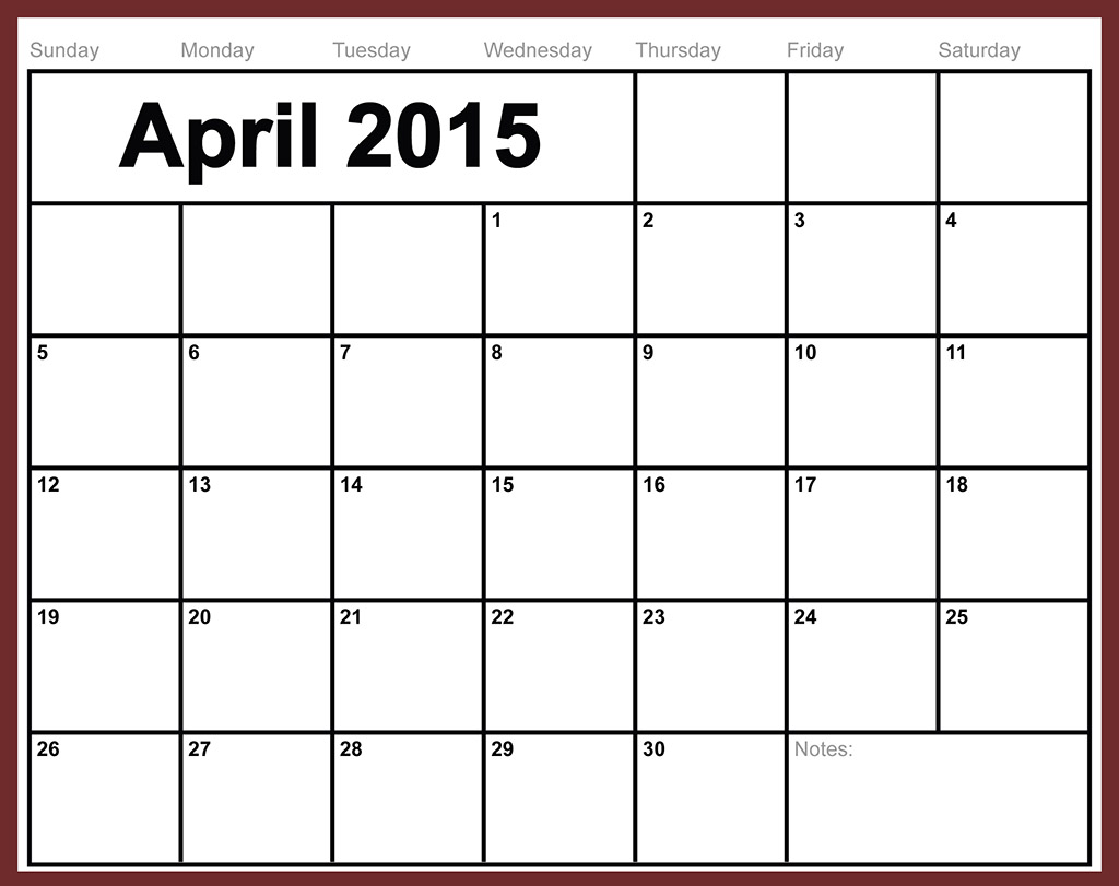 Blank April 2015 Calendar Printable