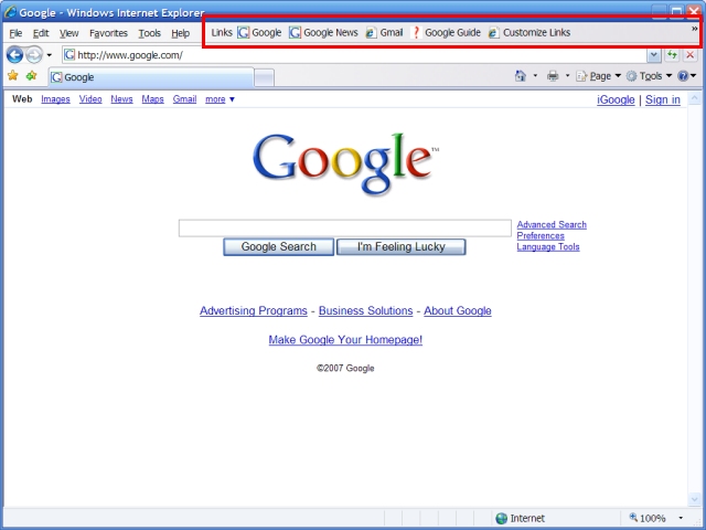Favorites Toolbar Missing Internet Explorer 7
