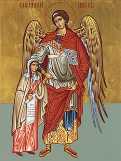 Girl with Guardian Angel Orthodox Icon