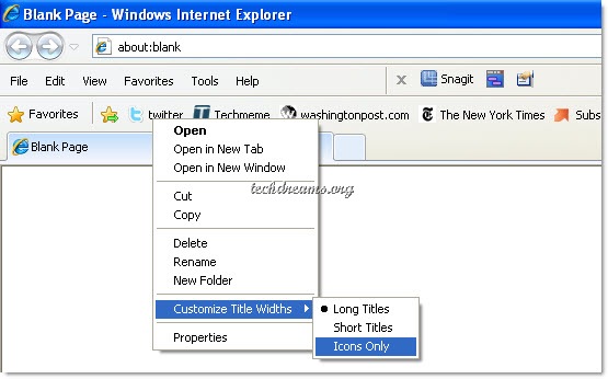 Internet Explorer Favorites Bar Icons Only