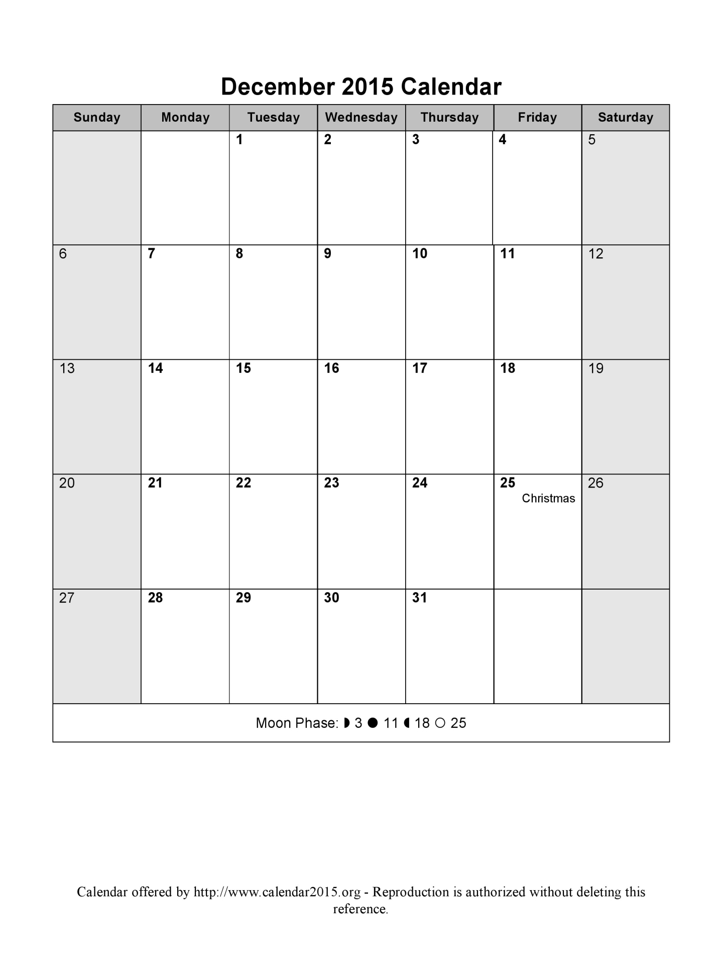 January 2015 Calendar Template