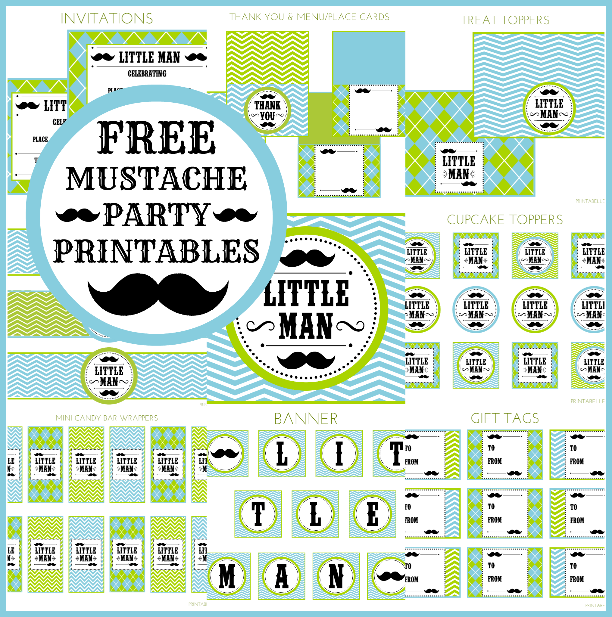 Little Man Mustache Baby Shower Free Printables